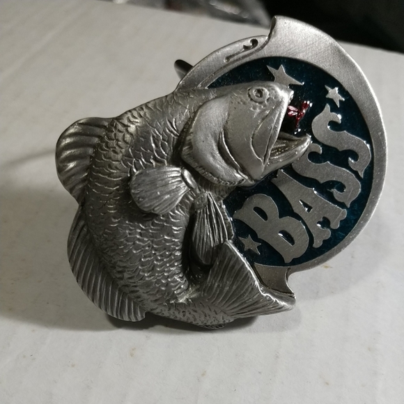 VINTAGE but NEW with TAG BASS Large Mouth Jumping Belt Buckle Solid Pewter 1981 - Picture 7 of 12